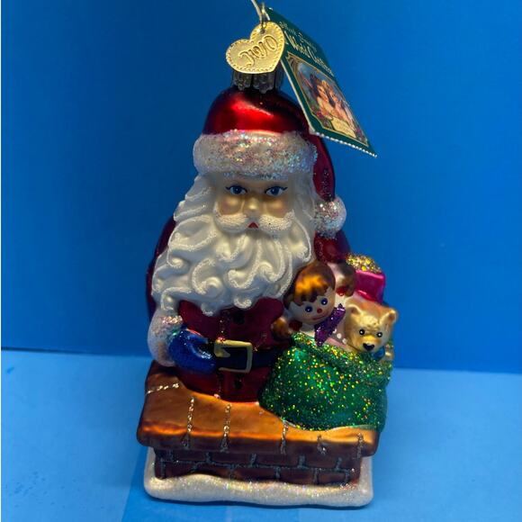 Old World Christmas Glass Santa Roof Top Visitor Ornament With Tag 2013 - Picture 2 of 7